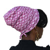 Pink Herringbone--ADJUSTABLE DRAWSTRING Satin Lined Cap