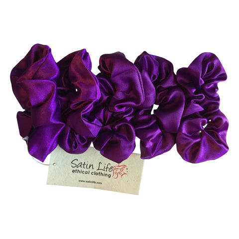 5 Pack Bundle Satin Scrunchie's--PURPLE