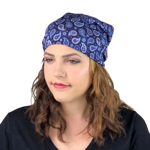 Blue Paisley --ELASTIC BAND Satin Lined Cap