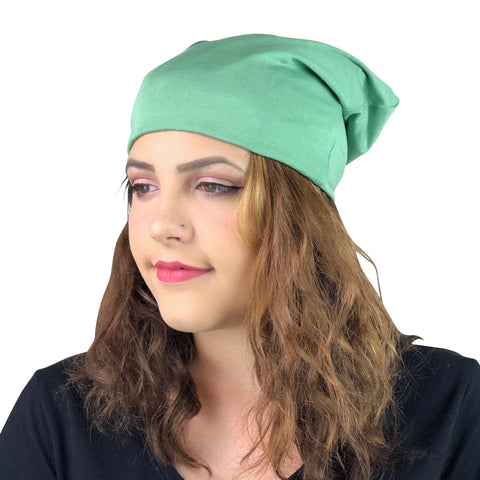 BAMBOO Jade Green--ELASTIC BAND Satin Lined Cap