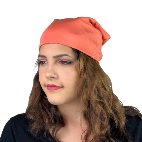 BAMBOO Bright Coral--ELASTIC BAND Satin Lined Cap