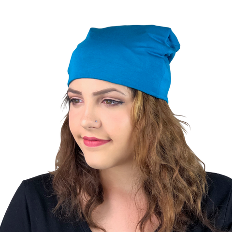 BAMBOO Ocean Blue--ELASTIC BAND Satin Lined Cap