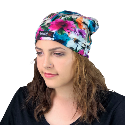 Flowers--ADJUSTABLE DRAWSTRING Satin Lined Cap