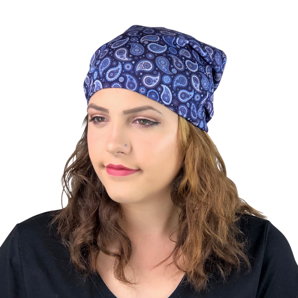 Blue Paisley --ELASTIC BAND Satin Lined Cap