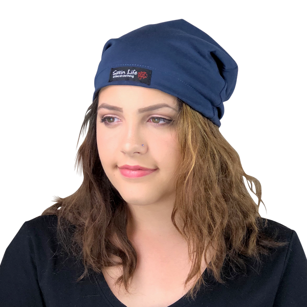 Navy--ADJUSTABLE DRAWSTRING Satin Lined Cap